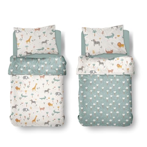 Baby Bettwäsche Set (2-teilig) aus 100{e6618ca69d459323c10bd67445209fc024e453b289a692aa84f654d9949a376b} Baumwolle Oeko-Tex - Deckenbezug 100x135 und Kissenbezug 40x60 cm mit Reißverschluss - Kinderbettwäsche atmungsaktiv, temperaturregelnd, Safari mit Tieren Baby Bettwäsche Set (2-teilig) aus 100{e6618ca69d459323c10bd67445209fc024e453b289a692aa84f654d9949a376b} Baumwolle Oeko-Tex - Deckenbezug 100x135 und Kissenbezug 40x60 cm mit Reißverschluss - Kinderbettwäsche atmungsaktiv, temperaturregelnd, Safari mit Tieren
