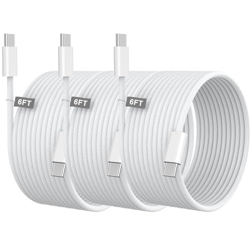 Image of [Apple MFi Certified] iPhone 17 16 15 Charger Cable Cord 6FT, 3 Pack White | 60W USB C to USB C Woven Charging Cable Cord Long for iPhone 17 16 15 Plus Pro Max, iPad Pro /Air /Mini, Galaxy S26 S25 Ultra