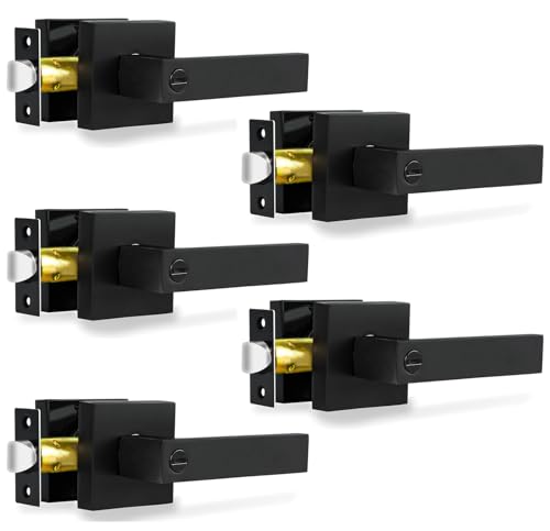 Privacy Door Levers, 5 Pack Matte Black Door Handles, Bed and Bath Door Locksets Heavy Duty Keyless Interior Handles, Reversible for Left Right Handed Doors