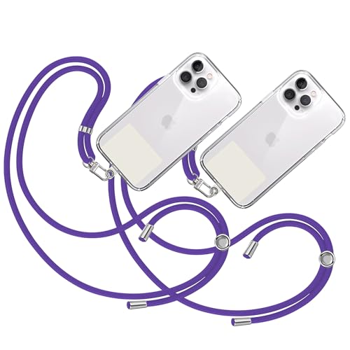 TBOC 2X Cordón Correa Cuerda Universal [Morado] Colgar Funda Teléfono Móvil en Cuello - Cinta Cadena Colgante con Parche [Blanco Ice] de Plástico - Colgador Lanyard Enganche Móviles Llaves Accesorios