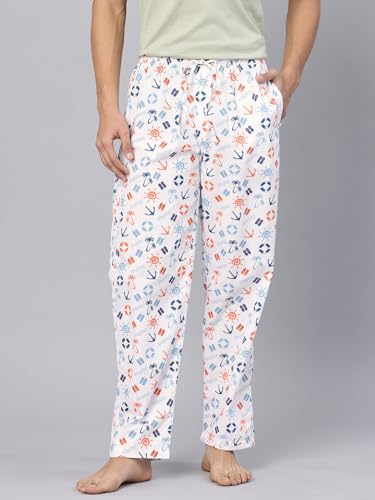 Image of Majestic Man Men's Printed Pure Cotton Lounge Pyjama | Comfort Fit | Elastic Waist with Drawstring | 3 Pockets | Button Closure
