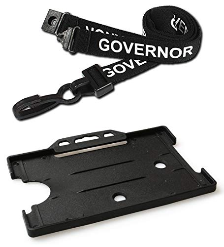 Identity-Plus: Black Pre-Printed Governor Lanyard Neck Strap (Plastic J Clip, Safety Breakaway Point) with Black Landscape Card Holder (75)
