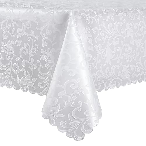 HommxJF Wave Scroll Damask Jacquard Rectangle White Tablecloth 52