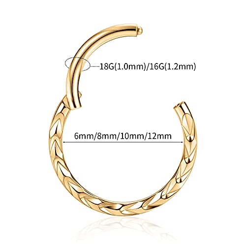 Peaklink 16G Arrow Designed Septum Clicker Ring Daith Piercing Earrings Gold 316L Surgical Steel Hinged Segment Ring Daith Rook Tragus Piercing Jewelry Small Hoop Earring 8Mm #TOP1
