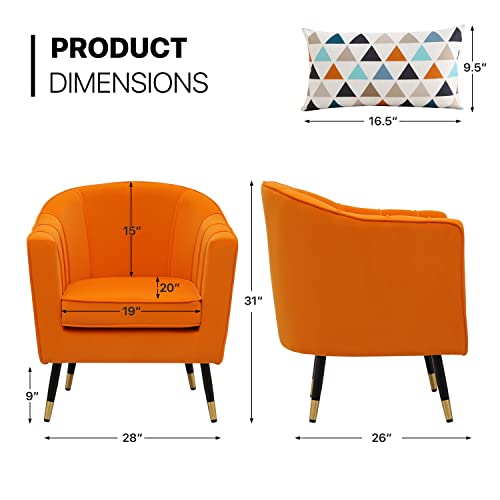 Monibloom Accent Reading Chair Living Room Single Sofa Chair With Gold Metal Legs, Dining Room Bedroom Arm Chair For Adult, Wide Armrest Durable Upholstered Comfy Barrel Chair Club Chair, Warm Orange #TOP2