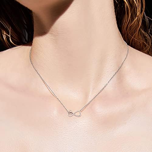 F.ZENI Infinity Necklace for Women 925 Sterling Silver Love Heart Necklace Cubic Zirconia Heart Pendant Ladies Necklace Anniversary Christmas Jewellery Gift for Her