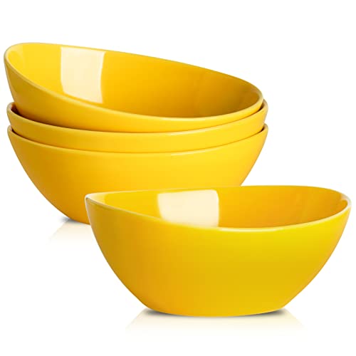 Hasense Large Serving Bowls, Ceramic Salad Mixing Bowls, 42 Ounce Serving Dishes For Entertaining, Oval Pasta Bowls For Soup Salad Popcorn Side Dishes, Set Of 4, Yellow #TOP11
