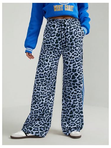 Verdusa Women's Y2K Leopard Print Casual Pants Streetwear Straight Leg Long Trousers3