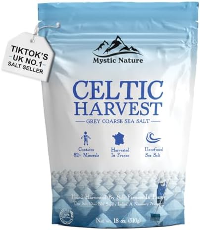 Mystic Nature Celtic Harvest - 1.1 LB | Rich in 82 Essential Minerals | Natural & Unrefined | Hand Harvested Grey Coarse Celtic Crystals from France