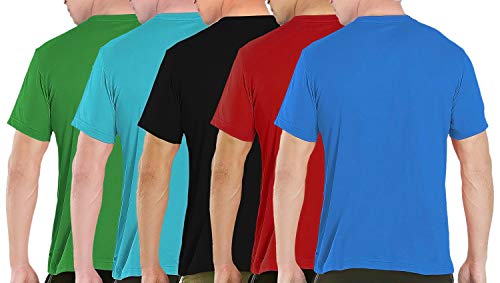 Image of Pooplu Men's Regular Fit Plain Cotton Round Neck Half Sleeves Combo Pack of 5 with Black Pootlu Tshirt