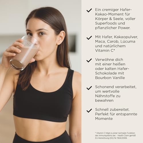 SOOPER FOOD Magic Cacao Oat Mix | Veganes Bio Haferdrink-Kakaopulver | mit Bourbon Vanille, Lucuma & Maca Pulver | Ohne Zuckerzusatz | Glutenfrei & ohne Zusatzstoffe | 15 Portionen | 250g