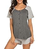 Ekouaer Pajamas Womens Short Sleeve Sleepwear Cotton Pj Set Tee and Shorts Pajama Set