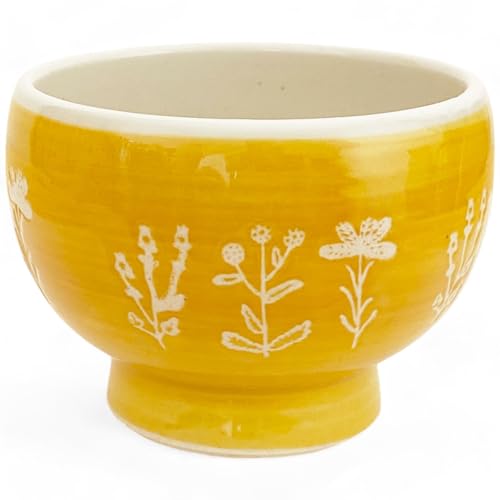 ???(Sho Bifu) Takumikaze High Ground Matcha Rice Bowl, Pottery, Wild Flowers, Yellow, Matcha Bowl, Made in Japan, Hasami Ware