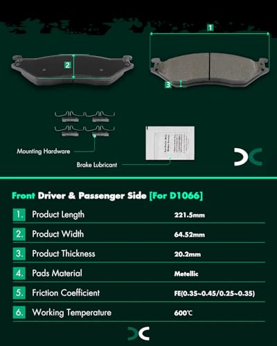 Image of SCITOO D1066 Front Metal Brake Pads Sets w /Hardware Replacement For Ford For F-450 Super Duty 2005-2012,For Ford For F-550 Super Duty 2005-2012,For Ford For LCF 2006-2007