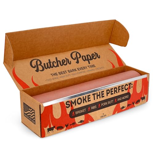 Bryco Goods Pink Butcher Paper Roll with Dispenser Box, 18" x 175' (2100”) Food-Grade Peach Butcher Paper for Smoker, BBQ, Grilling, Smoking Meat - USA Made - Unbleached, Uncoated and Unwaxe