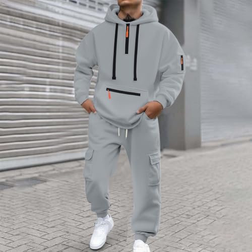 Pantalon de jogging et sweat à capuche homme ensemble ample résistant avec poches - 3