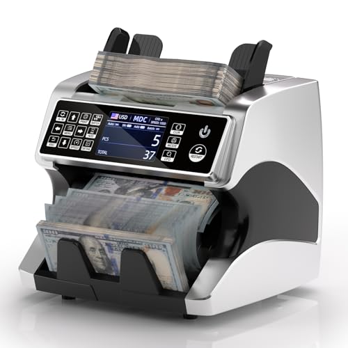 Image of MUNBYN IMC01 Bank Grade Money Counter Machine Mixed Denomination, 2CIS /UV /IR /MG /MT Counterfeit Detection, Serial Number, MUL Currency Cash Counter, Printer Compatible, 2Y Warranty (Silver)