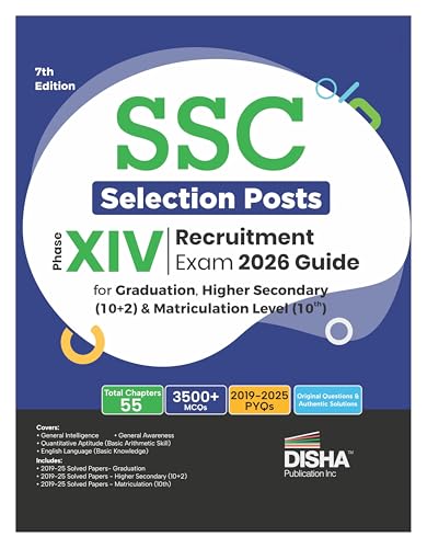 Image of Disha SSC Selection Posts Phase XIV Recruitment Exam 2026 Guide for Graduation, Higher Secondary (10+2) and Matriculation level (10th) 7th Edition | Previous Year Questions PYQs