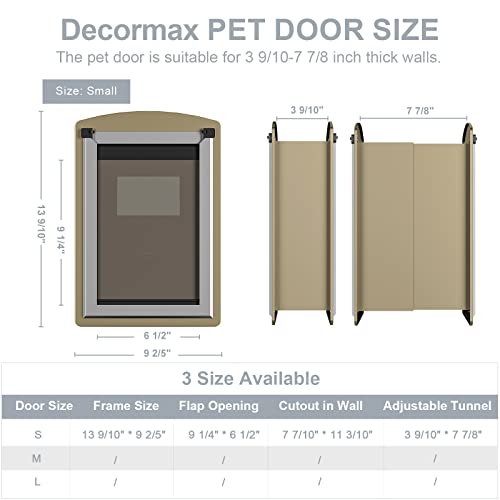 Decormax Cat Door For Wall, Energy Efficient Pet Door With Steel Frame, Telescoping Tunnel, Double Magnetic Flaps And Two Sliding Lock Panels, Easy To Install, Champagne Gold, Small #TOP3