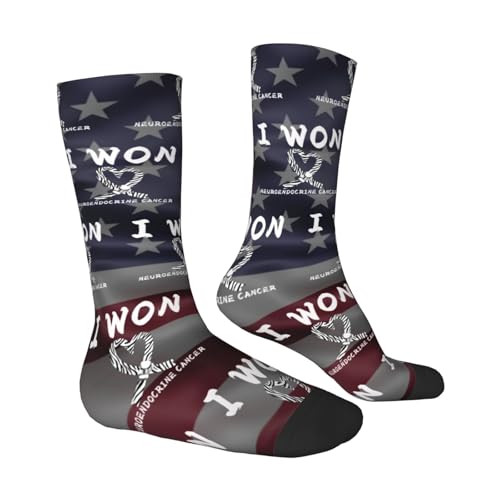 Neuroendocrine Cancer Awareness Zebra Ribbon I Won Survivor Support Adult Polyester Crew Socks Breathable Moisture-Wicking Athletic Running Gym53