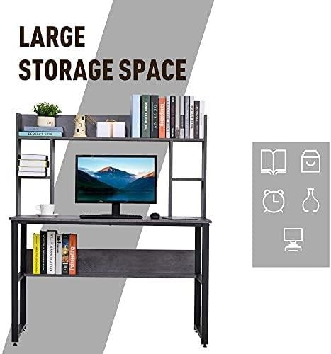 HOMCOM Office Computer Desk Writing Table Workstation with Storage Shelves, Decorative Hutches, & Strong Build, Grey