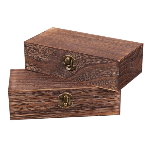 Ipetboom 2Pcs Wooden Box, 20x10x6cm Keepsake Decorative Wood Trinket Boxes Wooden Jewelry Container with Hinged Lid for Storage Boxes, Dark Color