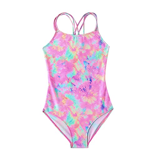 Big Kids Tie Dye Color Print Swimsuit One Piece Multicolor Hawaiian Girls Summer Beach Sport Swimwear Bathing Suit