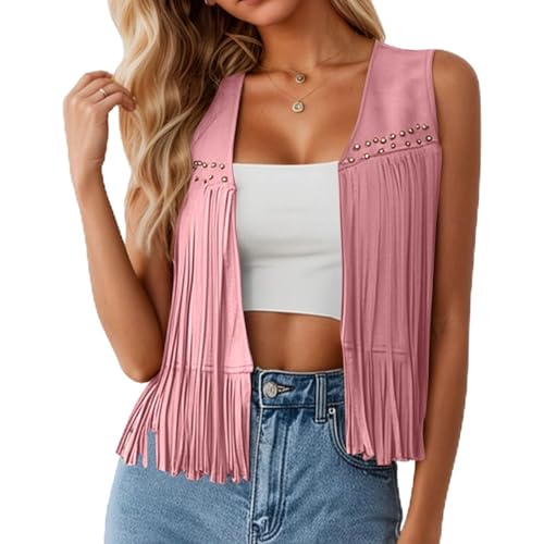 Blouson sans manches frangé style denim western