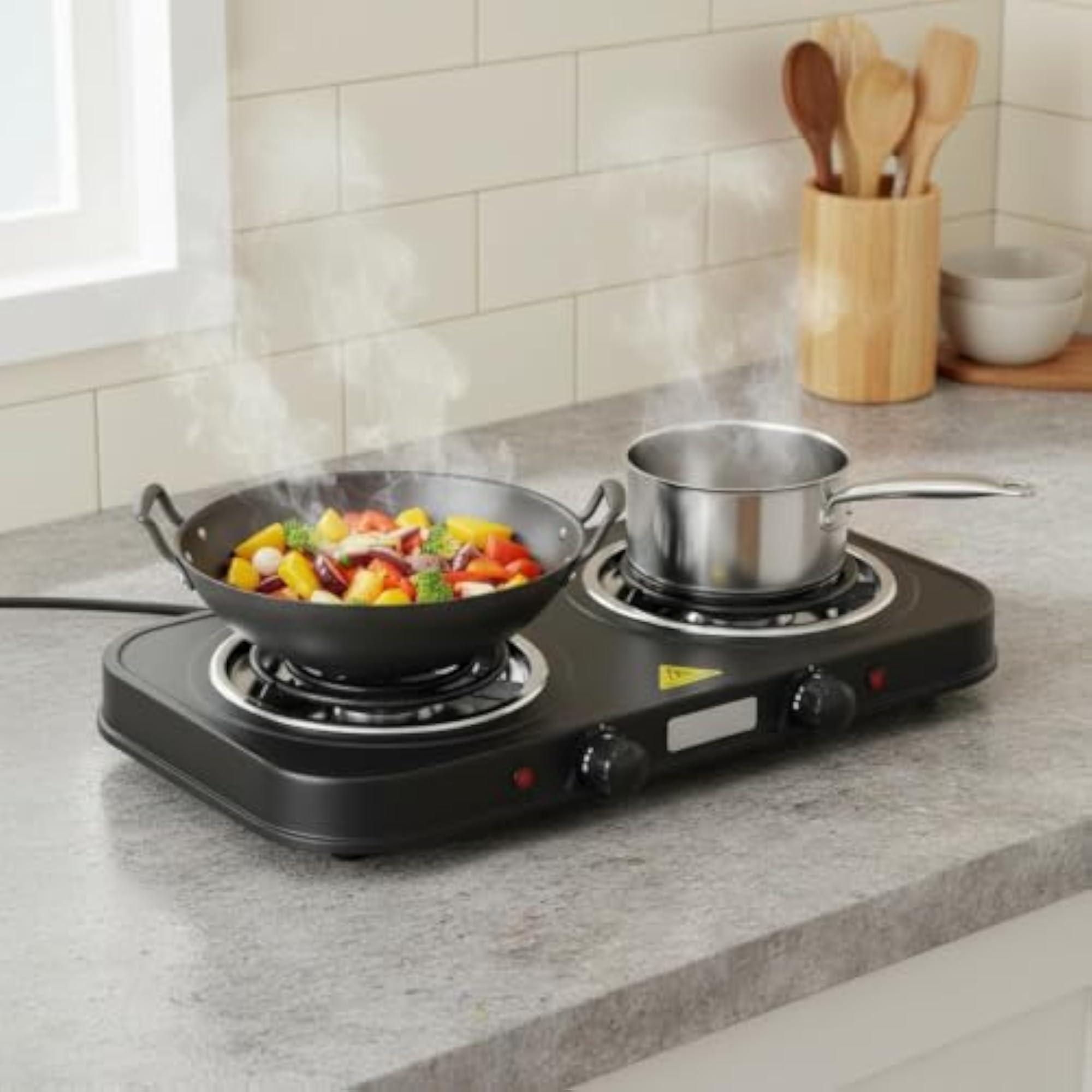 High Power Double Burner Electric Cooktop with Independent Temperature Control