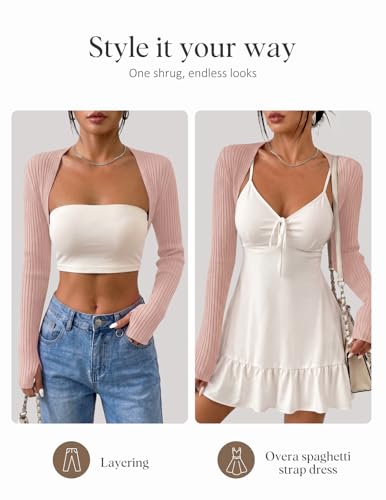 Image of Women's Long Sleeve Shrug Sweaters Knit Bolero Shoulder Open Cropped Cardigan