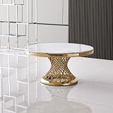 HEPMIMZHU Marble Round Coffee Table with Gold Mirrored Finish Stainless Steel Base for Living Room B