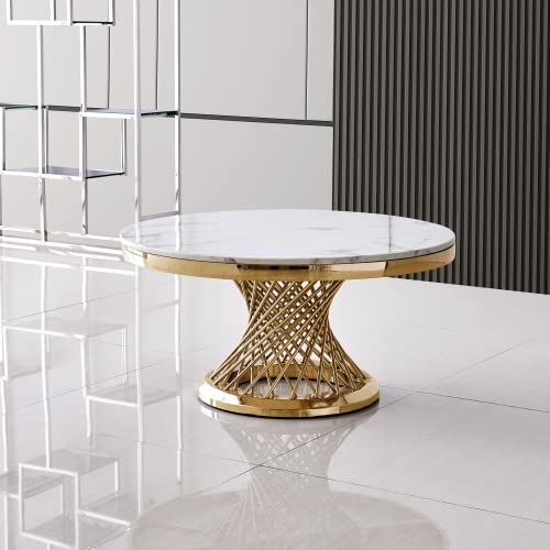 Hepmimzhu Marble Round Coffee Table With Gold Mirrored Finish Stainless Steel Base For Living Room Bedroom Home Office (Gold) #TOP8