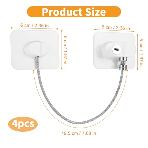 Kindersicherung, 4 Stück Fenster Sicherungen, Kühlschrank Schloss, Fenstersicherung für Kühlschrank Schrank, mit Bring vier Schlüssel, für Kühlschrankschloss für Schränke, Schubladen, Fenster (Weiß)