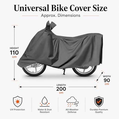 Image of Sulfar 100% Waterproof Universal Bike Cover UV Protection & Dustproof Bike Body Cover for Two Wheeler Bike Scooter Scooty Activa (Grey)