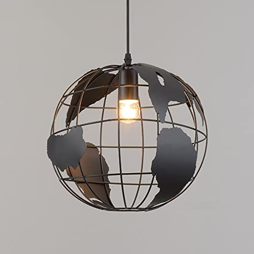 HXYSXHJUO Lámpara Colgante de Globo contemporánea, lámpara de Techo de Metal Negro Mate, iluminación suspendida de Estilo rústico, Longitud Ajustable, araña de Granero
