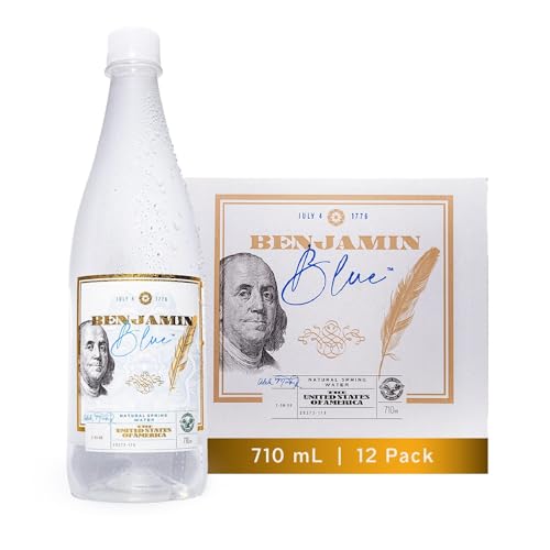 Benjamin Blue Natural Spring Water with Balanced pH Level Of 7.4+, Naturally occurring Electrolytes and Minerals Made in USA, 710ml/24 Oz Plastic (Pack Of 12)