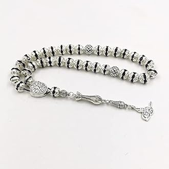Women Tasbih Metal Silver Color Rosary Bead Inlaid Black Crystal Muslim misbaha (8mm x 33 Beads)