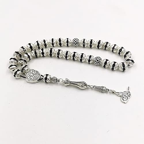 Women Tasbih Metal Silver Color Rosary Bead Inlaid Black Crystal Muslim misbaha (8mm x 99 Beads)