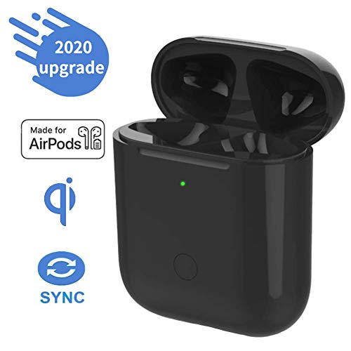 Carga Inalambrica Caso Reemplazo Compatible con AirPods 1 & 2 con Botón de Emparejamiento Bluetooth con El último Chip Inteligente Incorporado (No Incluye AirPods, Estuche de Carga Solamente) (Negro)