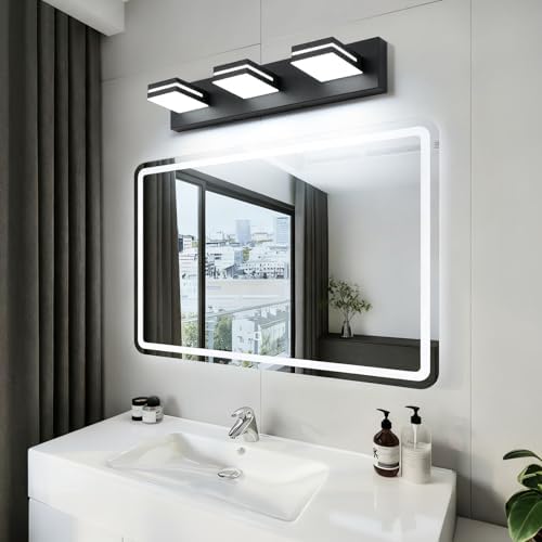 LED Modern Bathroom Vanity Light Fixtures (3-Light, 24-Inch), Matte Black Modern Acrylic Bathroom Wall Lighting Fixtures Over Mirror (Cool White 6000K) - 5