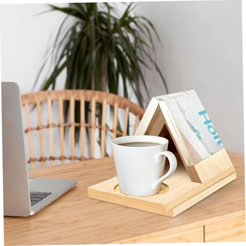 Soporte triangular para libros organizador de madera para tabletas tazas y teléfonos 5