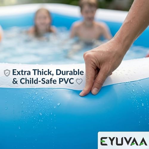 Image of EYUVAA LABEL Rectangular Inflatable Swimming Pool Bathtub, Soft Durable PVC Material, 3 Air Chambers, Electric Pump Compatible, Backyard Water Play, Outdoor Garden Summer Fun (10 Feet)