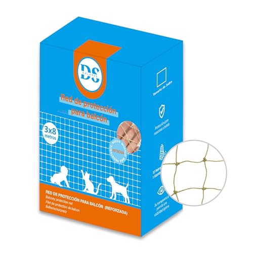 DALARES Red para Gatos Reforzada | 8x3m | Beige | Red Gatos de 12 Hebras+Alambre | Red de Seguridad para Gatos | Malla para Gatos Ventanas, Balcón | Red para Gatos Terraza con Kit de Instalación