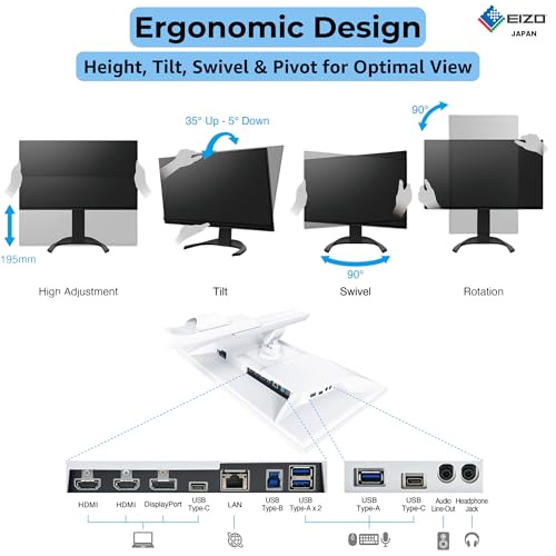 Image of EIZO FlexScan EV2740X Monitor for PC 27 Inch 4K UHD IPS Display with USB-C (60W Power Delivery), HDR, Eye Care, Built-in LAN, Ergonomic Stand for Office, Design, Trading & Home Use