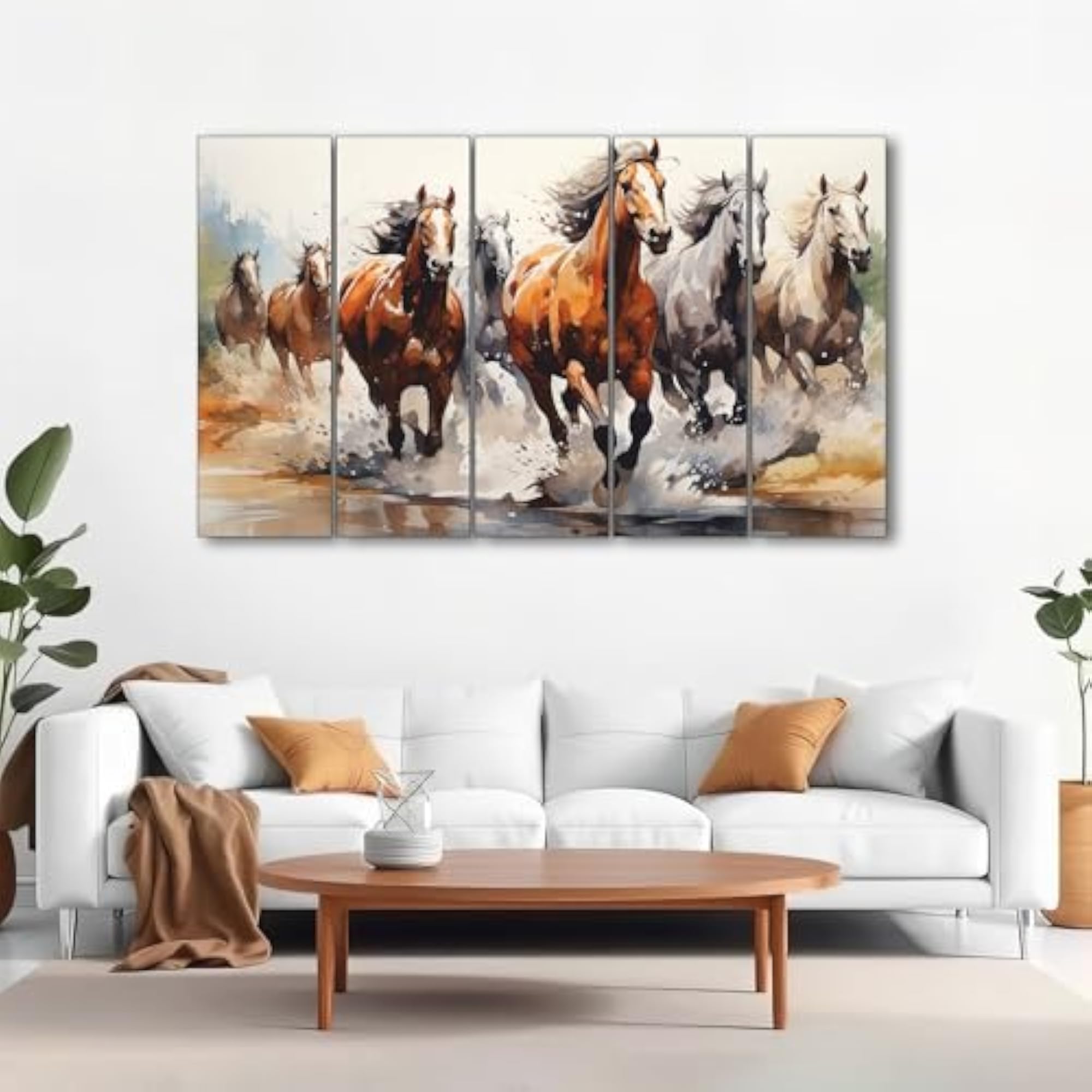 7 Horses Wall Painting for Living Room, Big Size