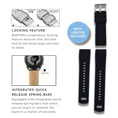 BARTON Elite Silicone Watch Bands - Quick Release - Choose Strap Color & Buckle Color (Stainless Steel, Black PVD or Gunmetal Grey) - 18mm, 20mm, 22mm & 24mm Watch Straps