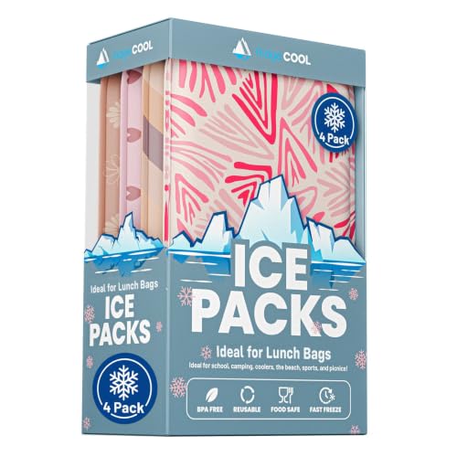 RIDGECOOL Slim Ice Packs for Lunch Boxes and Coolers 4 Pack Reusable Gel Freezer Packs with Cute Floral Designs BPA-Free Food Safe Non-Toxic Cold Packs Long Lasting Ice Packs for Kids 4.5 x 6 In
