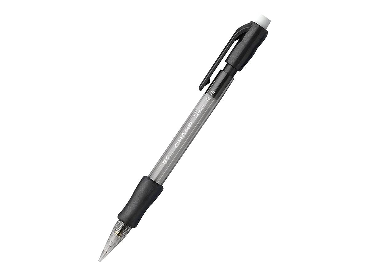 Pentel Champ Mechanical Pencil, (0.5mm) Lead Size, Black Barrel, Box of 12 (AL15A)