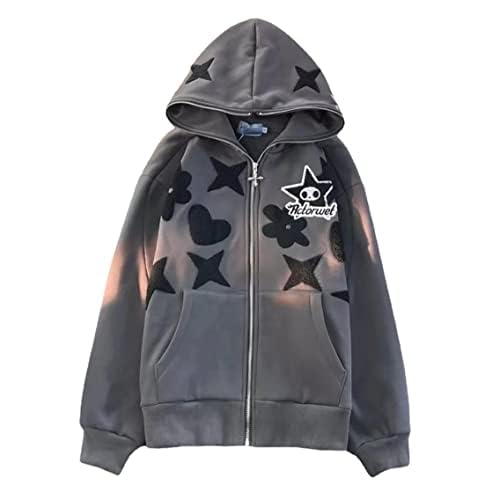 Zip Up Hoodie Women Y2K Kawaii Harajuku Clothes Gothic Web Sweatshirt Hip Hop Grunge Oversized Jacket Coat tops