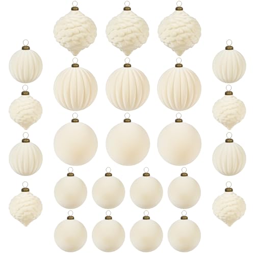 25 stück kunstoff weihnachtskugeln samt beige Creme Ivory weiß 6cm 8cm für Weihnachtsbaum christbaumkugeln mit Haken Anhänger Weihnachten deko tishdeko